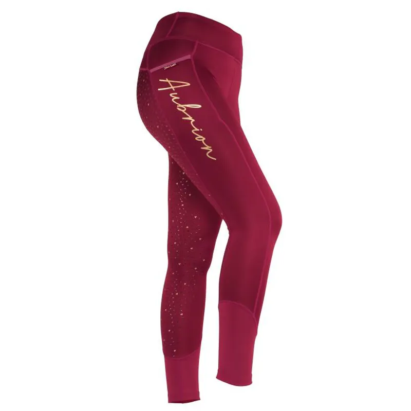 Aubrion Team Winter Riding Tights - Young Rider - Mulberry